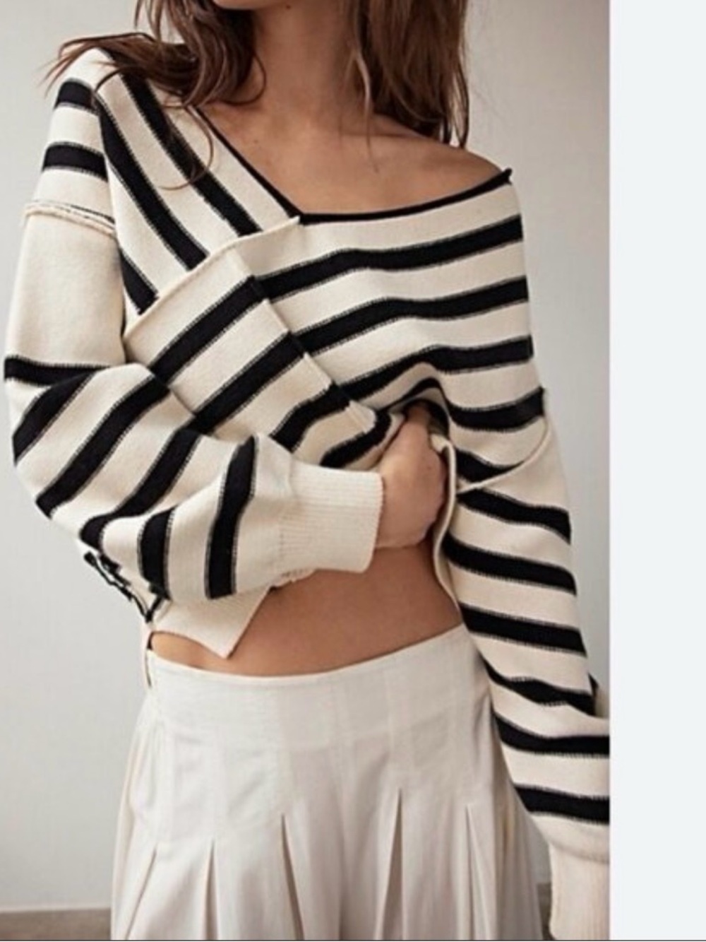 We The Free Striped Off-the-Shoulder Sweater in Black & Cream free people